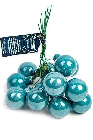 ГРОЗДЬ стеклянных эмалевых шариков на проволоке, 12 шаров по 25 мм, цвет: голубой туман, Kaemingk (Decoris)