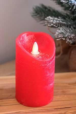 Светодиодная восковая свеча КЛАССИКА, красная, тёплый белый LED-огонь 'мерцающий', 7.5х13 см, таймер, Kaemingk (Lumineo)