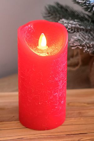 Светодиодная восковая свеча КЛАССИКА, красная, тёплый белый LED-огонь 'мерцающий', 7.5х15 см, таймер, Kaemingk (Lumineo)