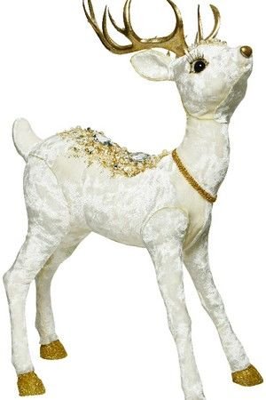 Новогодняя игрушка ОЛЕНЁНОК - ЗОЛОТОЕ КОПЫТЦЕ, искусственный бархат, белый, 44 см, Kaemingk (Decoris)