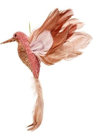 Ёлочная игрушка - птичка МЕРЦАЮЩАЯ КОЛИБРИ, перо, нежно-розовая, 20 см, Kaemingk (Decoris)