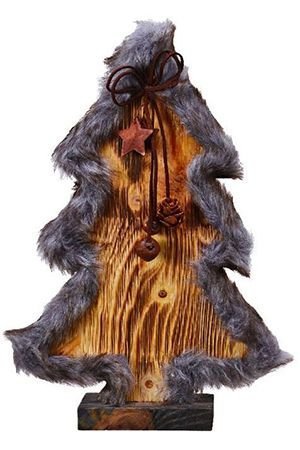 Декоративная настольная ёлочка ЧУДО В ШУБКЕ, коричневая, дерево, искусственный мех, 30 см, Kaemingk