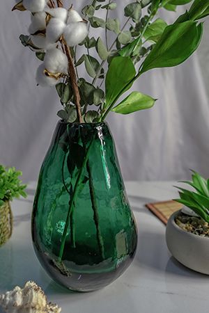 Стеклянная ваза ОРГАНИКО ВЕРДЕ, ручной работы, зелёная, 22 см, Kaemingk (Decoris)