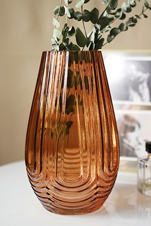 Стеклянная ваза АМБРА КЬЯРА малая, ручной работы, янтарная, 25 см, Kaemingk (Decoris)