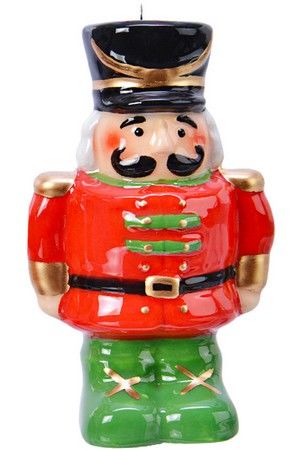 Ёлочная игрушка КЕРАМИЧЕСКИЙ НОВОГОДНИЙ ГУСАР  в красном камзоле с зелёной отделкой, 9 см, Kaemingk (Decoris)