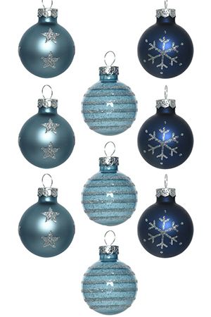 Стеклянные шары MINI LUX, голубой туман и синий бархат, 3 см (упаковка 9 шт.), Kaemingk (Decoris)