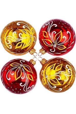 Набор стеклянных шаров ФЛОРА, золотой с красным, 4х75 мм, Елочка