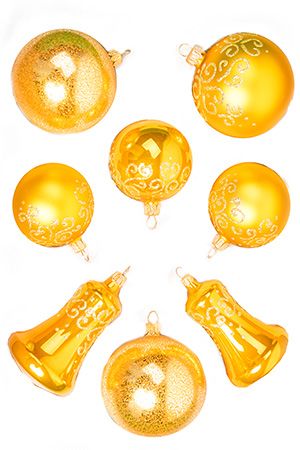 Набор стеклянных елочных игрушек ГРАЦИЯ (шары, колокольчики), золотой, Елочка