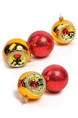 Набор стеклянных шаров ОРБИТА золотой с красным, 5*62 мм, Елочка
