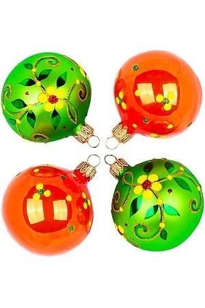 Набор стеклянных шаров ЛУГОВОЙ, зелёный с оранжевым, 4х62 мм, Елочка