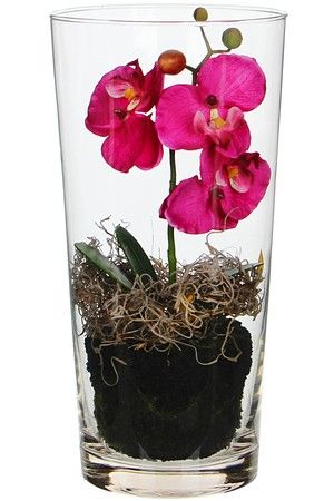 Искусственная орхидея ФАЛЕНОПСИС в конической вазе, тёмно-розовый, 30 см, Edelman, Mica