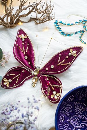 Декоративная бабочка ФЛЮВЕЙЛ на клипсе, текстиль, вишнёвая, 20 см, Edelman