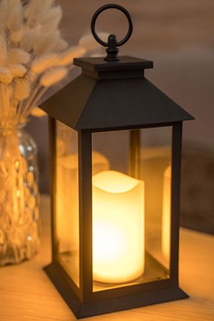 Фонарик со светодиодной свечой ТЬЁЛЛИ, чёрный, жёлтый LED-огонь, имитация пламени, 33 см, батарейки, Edelman, Luca