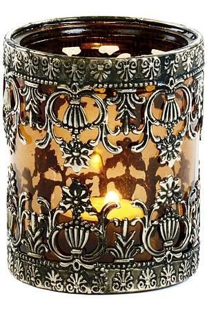 Стеклянный подсвечник ДВОЙНАЯ ФИЛИГРАНЬ, под чайную свечу, коричневый, 10.5 см, Goodwill