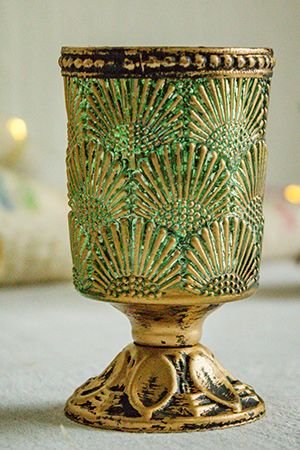 Стеклянный подсвечник МОТИВ АРТ-ДЕКО, под чайную свечу, зелёный, 10 см, Goodwill
