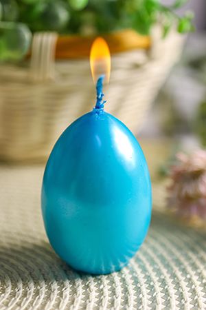 Пасхальная свеча-яйцо МЕТАЛЛИК голубая, 4х6 см, Омский Свечной