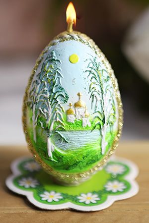 Пасхальная свеча-яйцо РУССКИЙ ПЕЙЗАЖ, 7.5 см, Омский Свечной