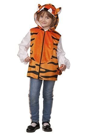 Карнавальный костюм Тигр, жилет с капюшоном, размер 134-68, Батик