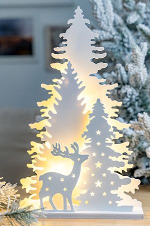 Декоративный новогодний светильник МОРОЗНАЯ ДЫМКА, дерево, 15 тёплых белых LED-огней, 35 см, батарейки, Peha Magic
