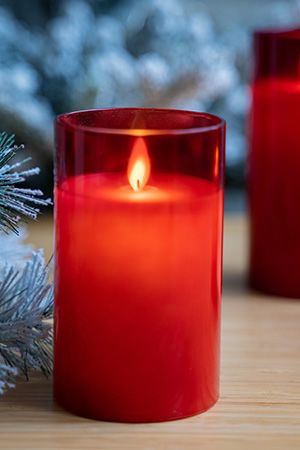Восковая светодиодная свеча в стакане ROMANCE, красная, тёплый белый LED-огонь, колышущийся язычок, 7.5х12.5 см, батарейки, Peha Magic