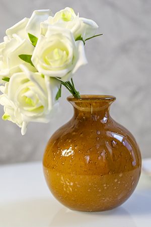 Декоративная ваза АМБРА СФЕРИКО малая, стеклянная, янтарная, 12 см, EDG
