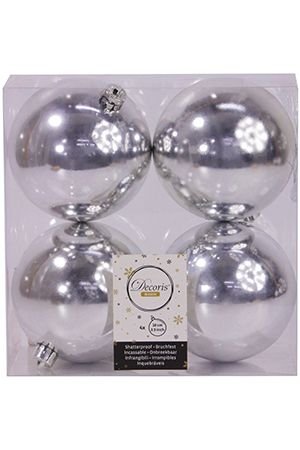Набор однотонных пластиковых шаров глянцевых, цвет: серебряный, 100 мм, упаковка 4 шт., Winter Decoration