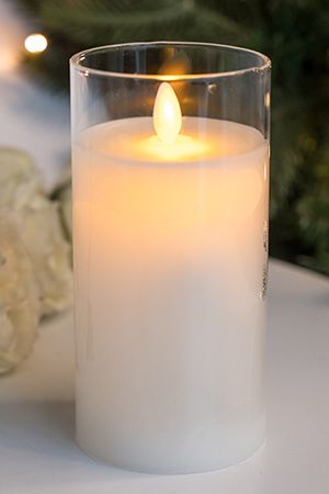 Светодиодная восковая свеча в стакане ЛИЛЬЯ, белая, имитация ‘живого’ мерцающего пламени, колышущийся язычок, 7.5х15 см, батарейки, Peha Magic