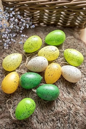 Декоративные пасхальные яйца УЮТНАЯ КРАПИНКА, жёлтые, зелёные и кремовые, 6 см (упаковка 12 шт.), Kaemingk