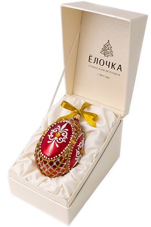 Ёлочное украшение-яйцо МАКРАМЕ, подарочная упаковка, 80 мм, Елочка