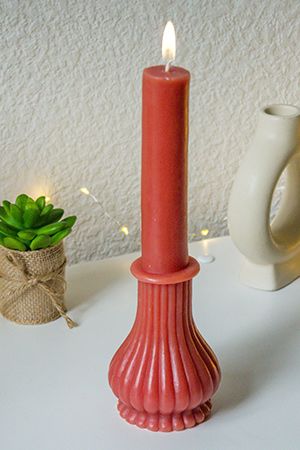 Декоративная свеча АНТИЧНОЕ ИЗЯЩЕСТВО с рифлёным основанием, светло-терракотовая, парафин, 25 см, Kaemingk