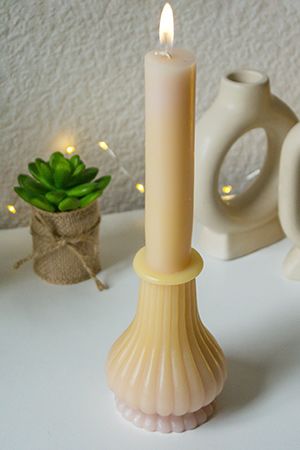 Декоративная свеча АНТИЧНОЕ ИЗЯЩЕСТВО с рифлёным основанием, нежно-розовая, парафин, 25 см, Kaemingk