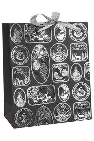 Подарочный пакет СВЕТСКИЙ СТИЛЬ, чёрный с серебряным, 18х8х23 см, Koopman International