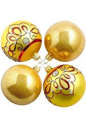 Набор стеклянных шаров АДАЖИО, золотой с красным, 4*75 мм, Елочка