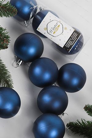 Набор однотонных пластиковых шаров, матовые, синие, 60 мм, упаковка 10 шт., Winter Decoration