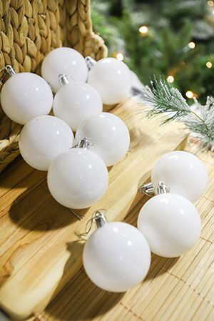 Набор однотонных пластиковых шаров, глянцевые, белые, 60 мм, упаковка 10 шт., Winter Decoration