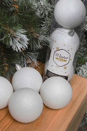 Набор однотонных пластиковых шаров, глиттер, белые, 60 мм, упаковка 10 шт., Winter Decoration