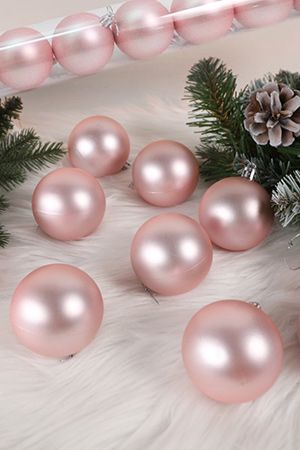 Набор однотонных пластиковых шаров, матовые, светло розовые, 60 мм, упаковка 10 шт., Winter Decoration