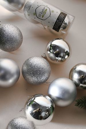 Набор однотонных пластиковых шаров, МИКС, серебряные, 60 мм, упаковка 10 шт., Winter Decoration
