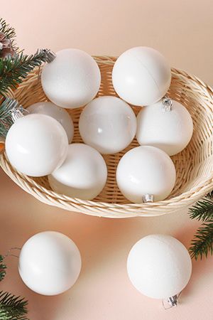 Набор однотонных пластиковых шаров, МИКС, белые, 60 мм, упаковка 10 шт., Winter Decoration