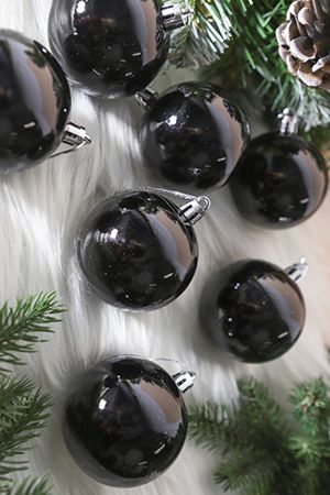 Набор однотонных пластиковых шаров, глянцевые, черные, 60 мм, упаковка 10 шт., Winter Deco