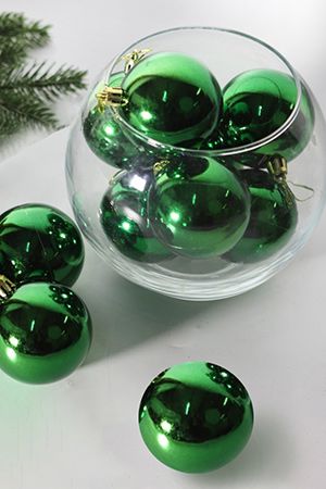 Набор однотонных пластиковых шаров, глянцевые, зеленые, 60 мм, упаковка 10 шт., Winter Decoration
