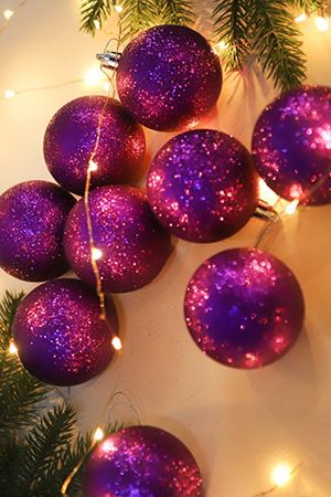 Набор однотонных пластиковых шаров, глиттер, фиолетовые, 60 мм, упаковка 10 шт., Winter Deco