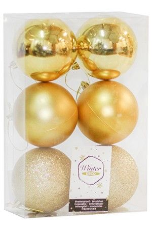 Набор однотонных пластиковых шаров, МИКС, золотые, 80 мм, упаковка 6 шт., Winter Decoration