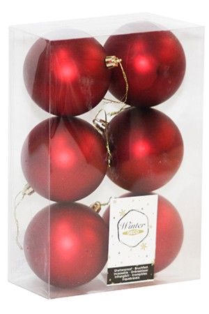 Набор однотонных пластиковых шаров, матовые, красные, 80 мм, упаковка 6 шт., Winter Decoration