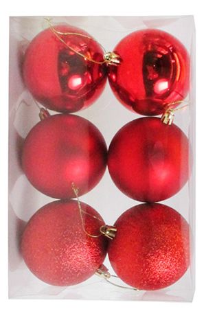Набор однотонных пластиковых шаров, МИКС, красные, 80 мм, упаковка 6 шт., Winter Decoration
