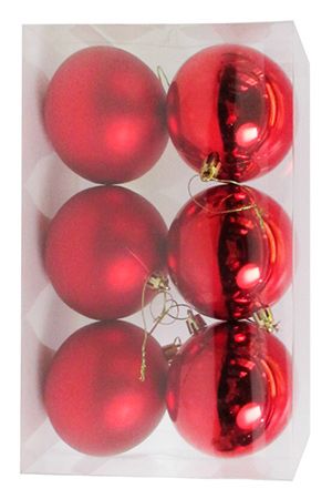 Набор однотонных пластиковых шаров, глянцевые и матовые, красные, 80 мм, упаковка 6 шт., Winter Deco