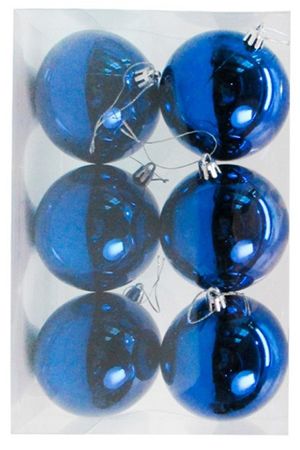 Набор однотонных пластиковых шаров, глянцевые, синие, 80 мм, упаковка 6 шт., Winter Decoration