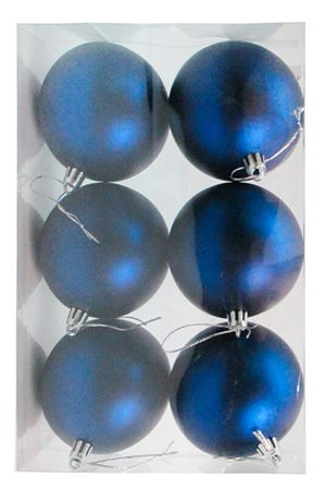 Набор однотонных пластиковых шаров, матовые, синие, 80 мм, упаковка 6 шт., Winter Deco