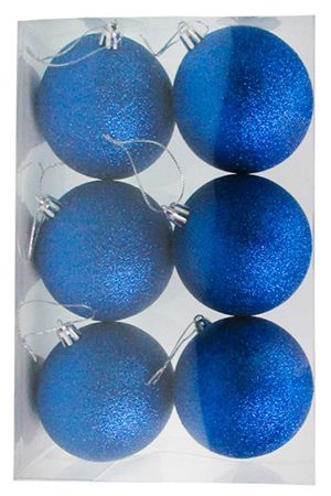 Набор однотонных пластиковых шаров, глиттер, синие, 80 мм, упаковка 6 шт., Winter Decoration