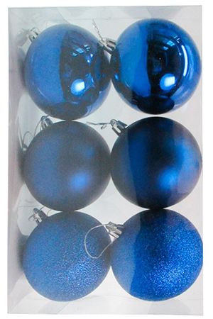Набор однотонных пластиковых шаров, МИКС, синие, 80 мм, упаковка 6 шт., Winter Decoration